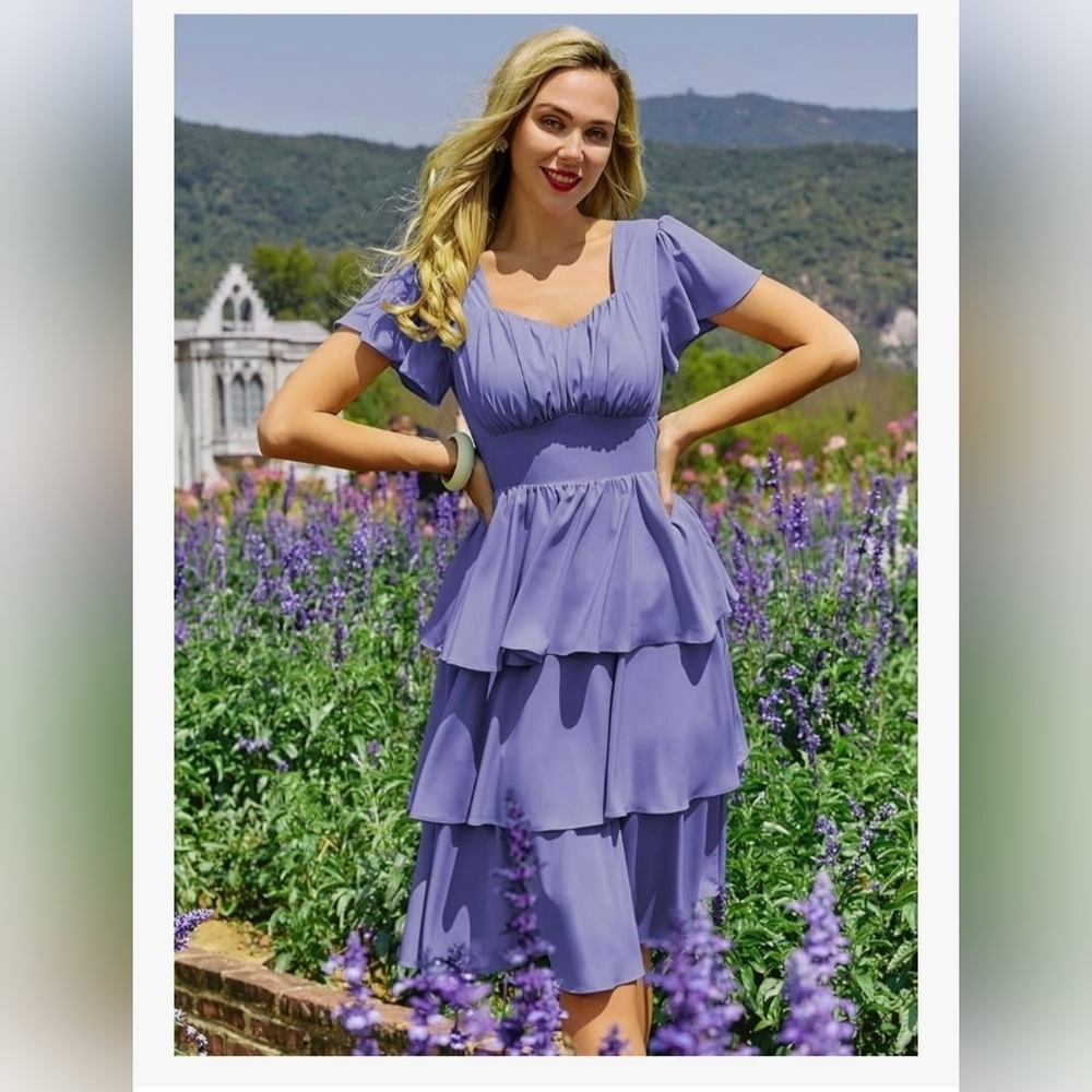 Belle Poque Square Neck Tiered Rufle Dress #1002 - Picture 7 of 10